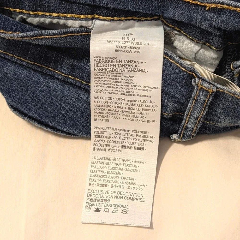 Levis 511 Slim Fit Dark Wash Denim Jeans W27 L27 Blue 5511-D3W 319